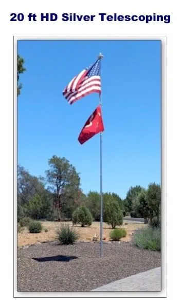 20-foot Silver Heavy Duty Telescoping Flagpole - Made in USA